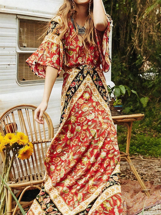 Flower Print Casual Half Sleeve Dress