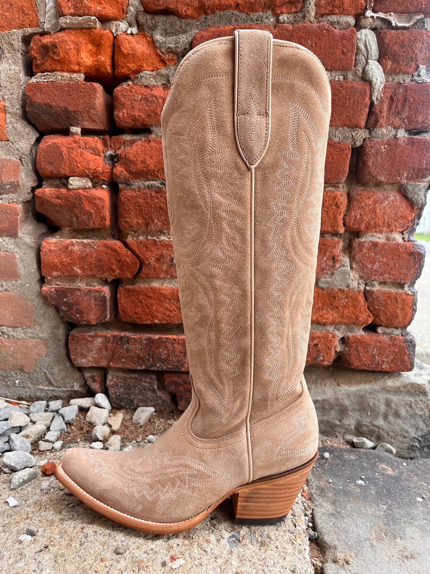 Women's Cowboy Western Embroidery Light Brown Suede High Boots