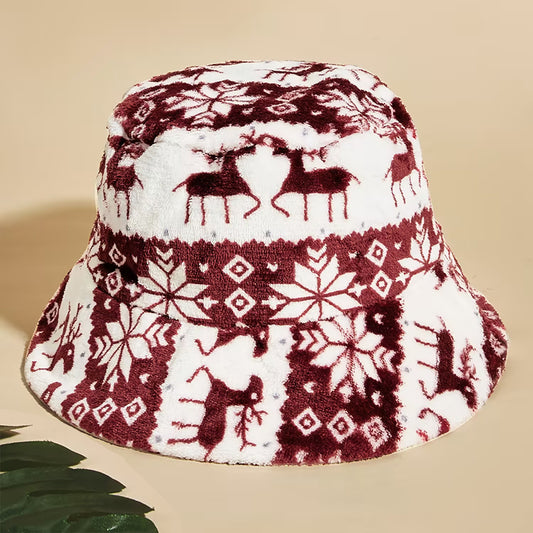 Fashion Christmas Snowflake Print Fluffy Fisherman Hat