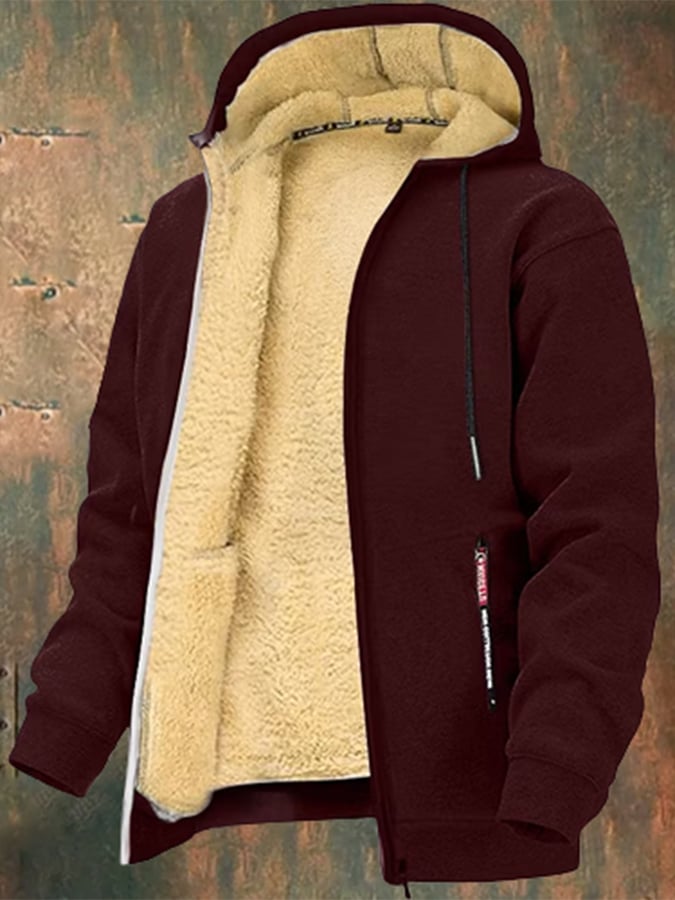 Men's Fashionable Loose-Fitting Velvet Thickened Hooded Zipper Jacket