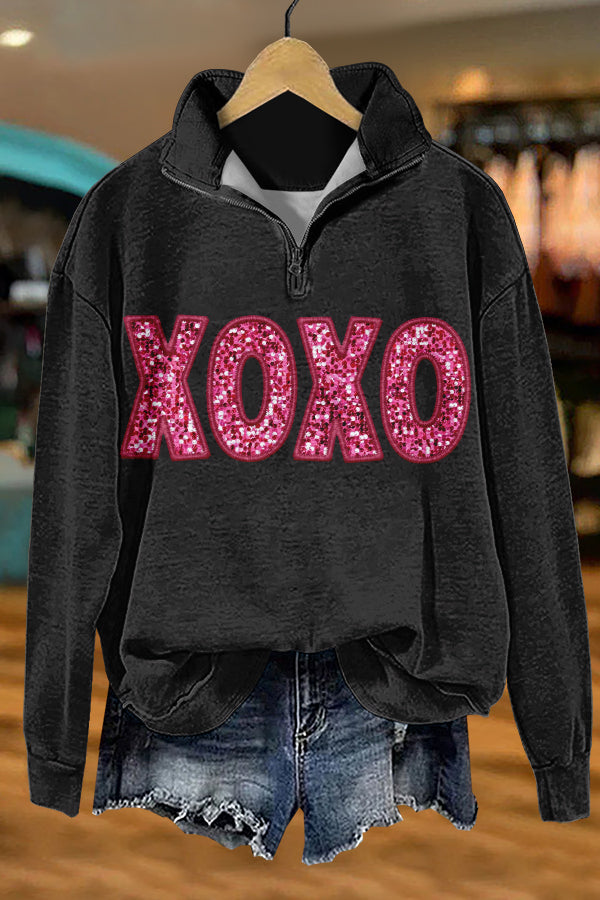 Shiny Valentine's Day Print Sweatshirt