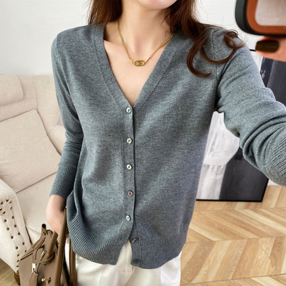 Cardigan Autumn Wear Korean Style V-neck Sweater Loose Bottoming Sweater Knitted Cardigan Women's Solid Color Short Coat