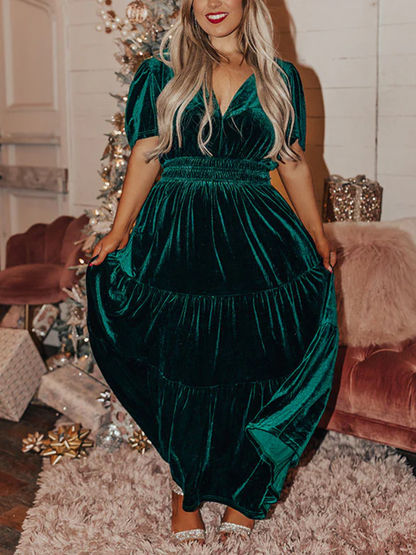 Velvet Maxi Dress In Hunter Green Curves