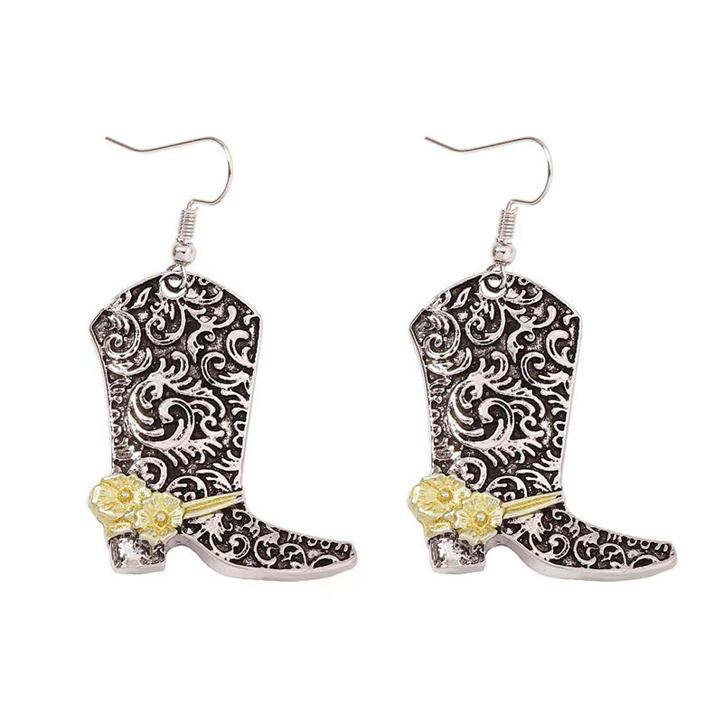 Vintage Bohemian Western Rose Boots Earrings