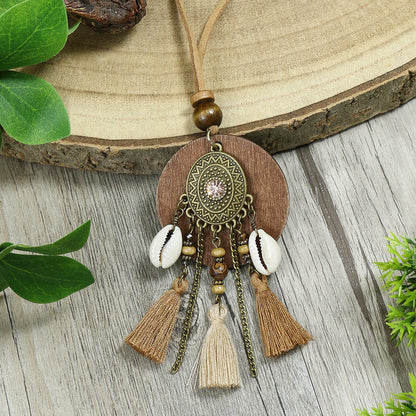 Bohemian Wood Tassel Design Distressed Vintage Necklace