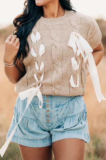 High Waisted Layered Ruffled Denim Shorts