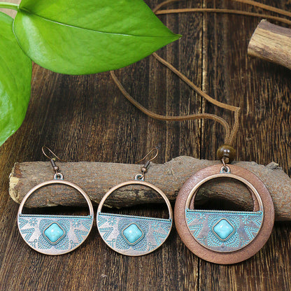 Women's Bohemian Wooden Earrings And Necklace Suit