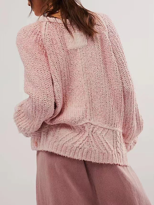 Women's Loose Round Neck Lazy Style Sweater Cardigan