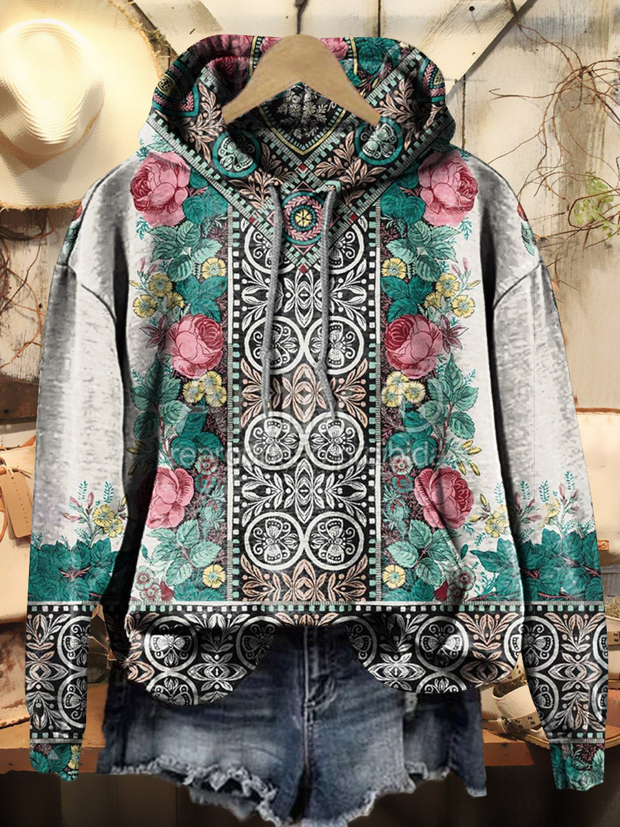 Floral Vintage Pattern Art Print Casual Hoodie