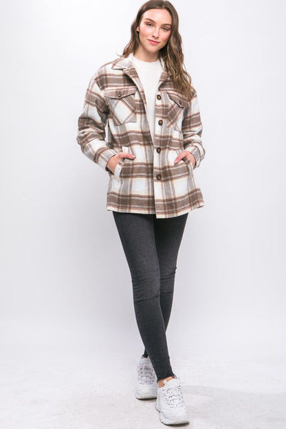 Plaid Button Up Jacket with Sherpa Lining choice of colors