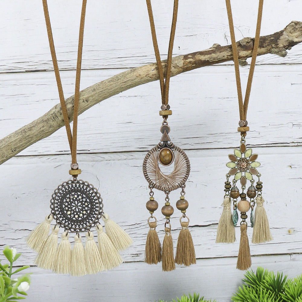 Women's Bohemian Tassel Flower Pendant Necklace