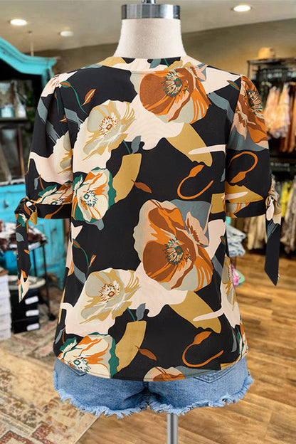 Stylish Floral Print V-neck Top