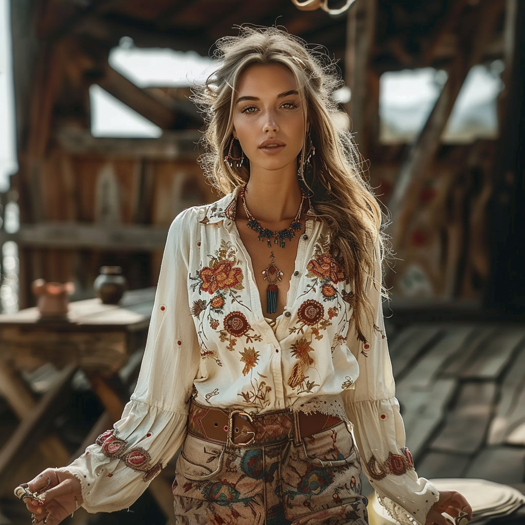 Bohemian Gypsy Print Long Sleeve Shirt