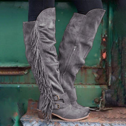 Low Heel Suede Winter Tassel Boots