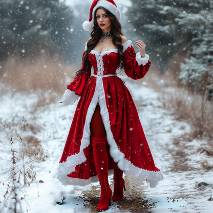 Women's Christmas Vintage Velvet Fur Collar Dress