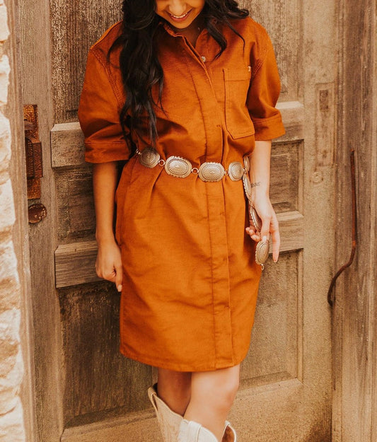 Orange Casual Short Sleeve Shirt Dress