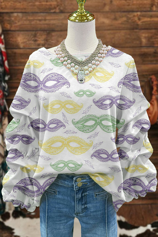 Mardi Gras Mask Pleated Sweatshirt