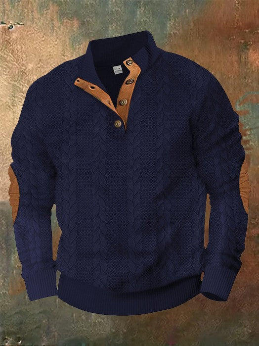 Solid Warm Woven Texture Button Up Sweatshirt