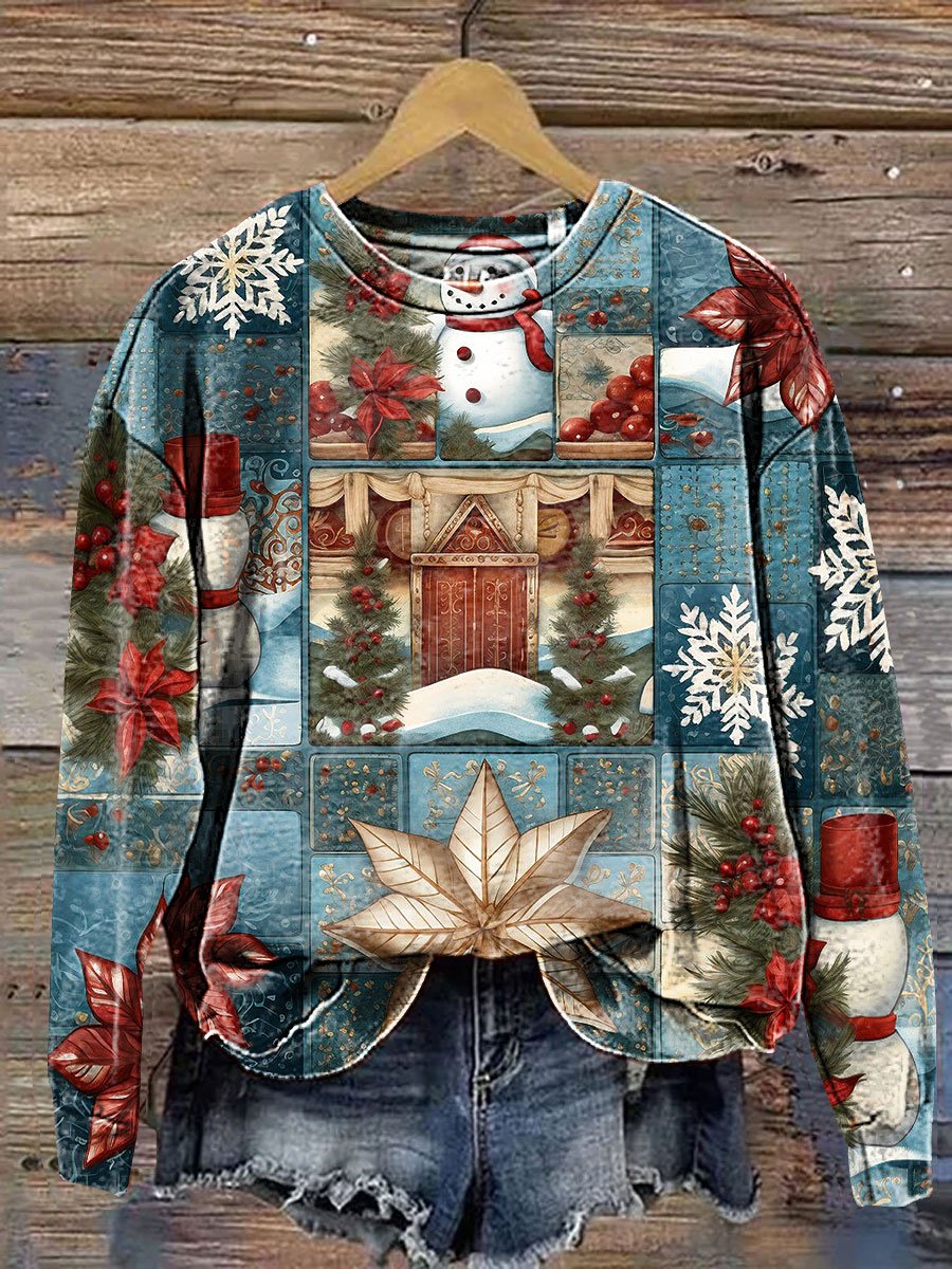 Vintage Christmas Gift Patchwork Art Print Casual Sweatshirt