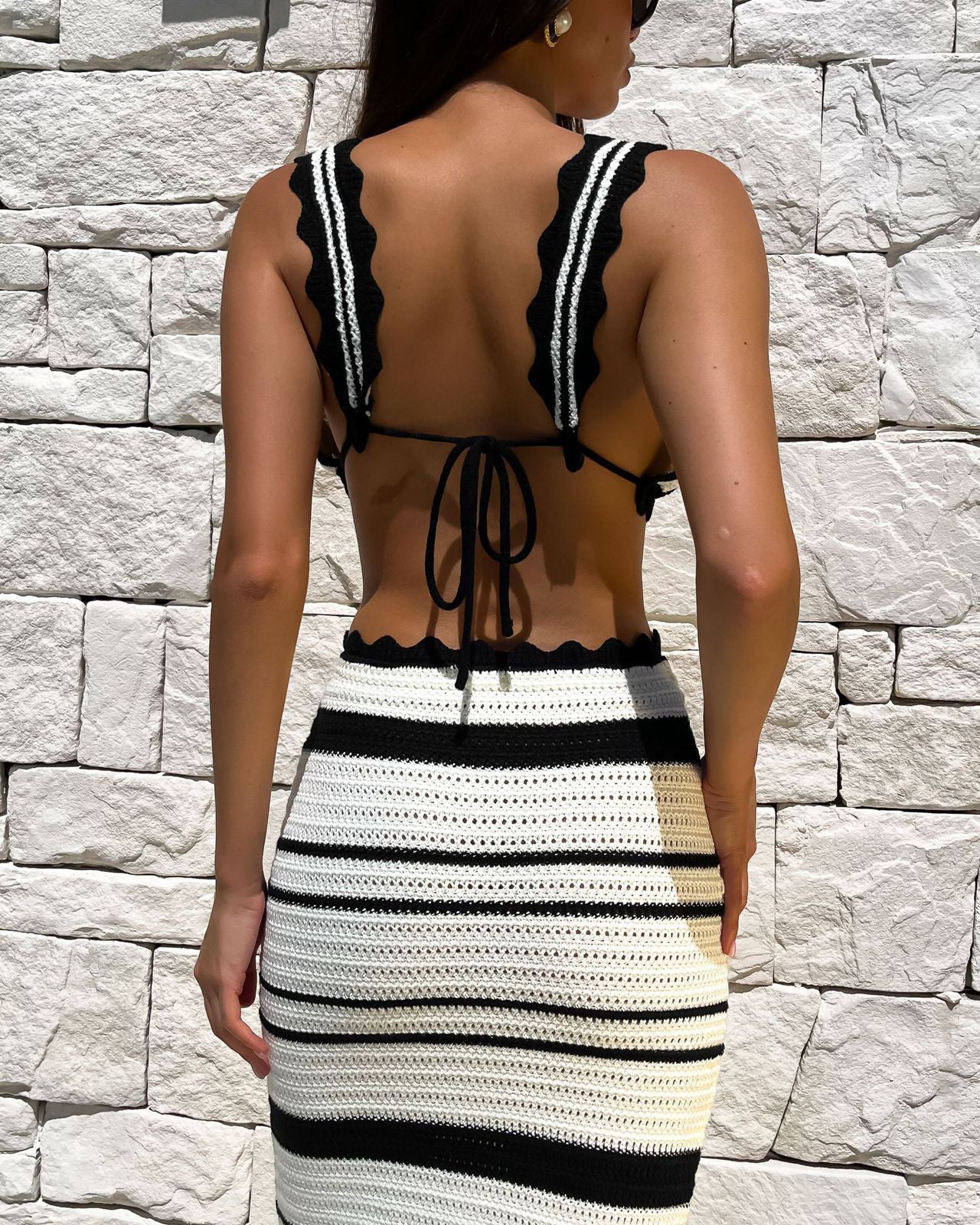 Striped Casual Vest Camisole Top Long Skirt Suit