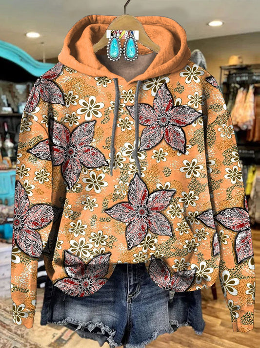 Vintage Pentagonal Floral Art Casual Hoodie Sweatshirt