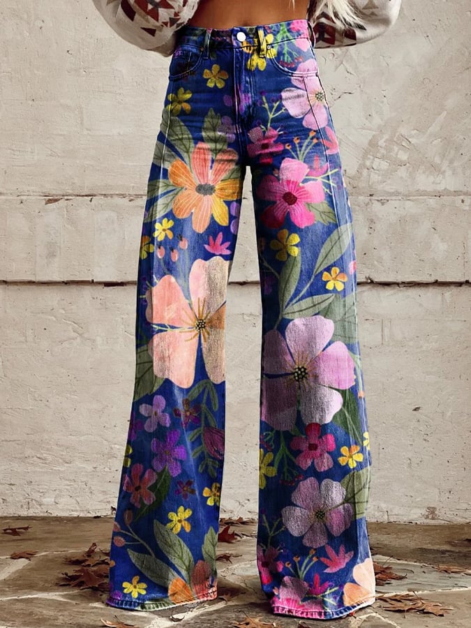 Floral Print Women's Print Casual Wide Leg Pants