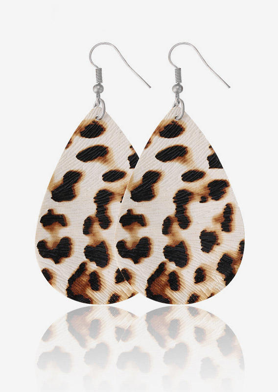 Leopard Water Drop PU Leather Earrings