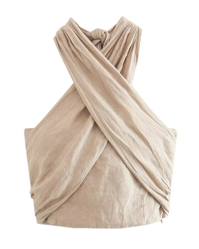 Y2K Halterneck Linen Vest Top