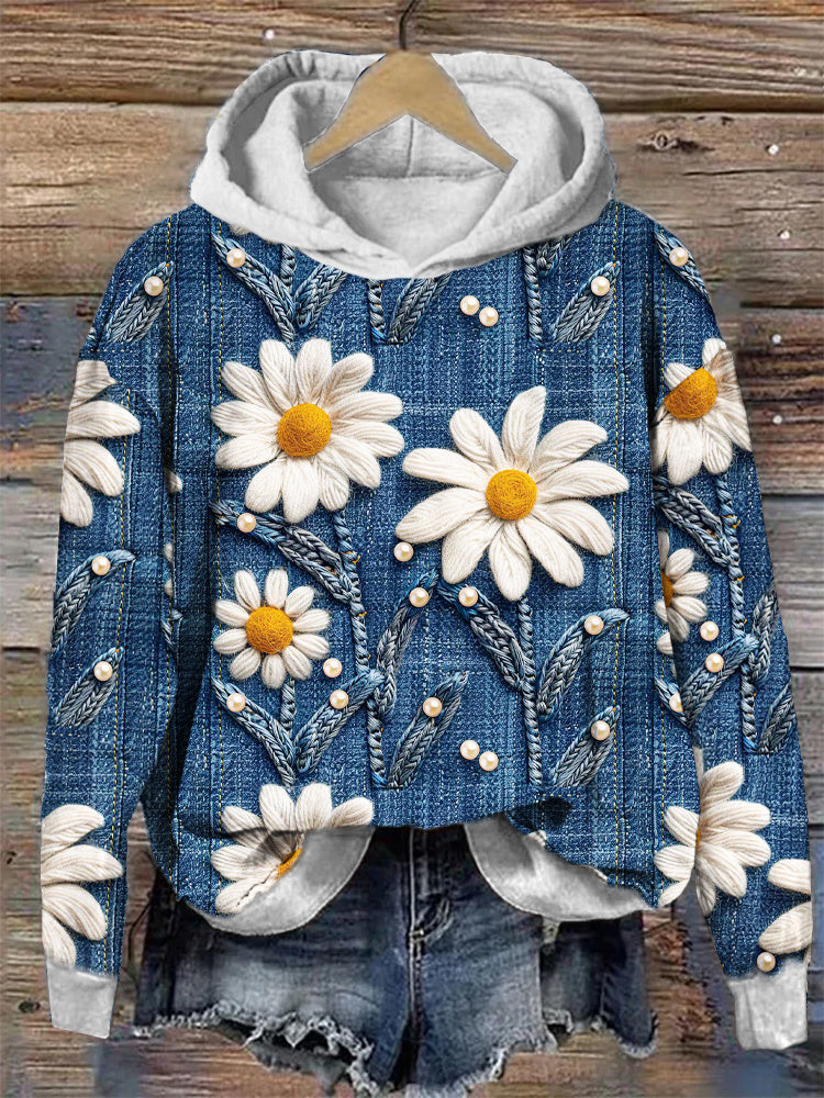 Daisy & Pearl Denim Casual Hooded Sweatshirt