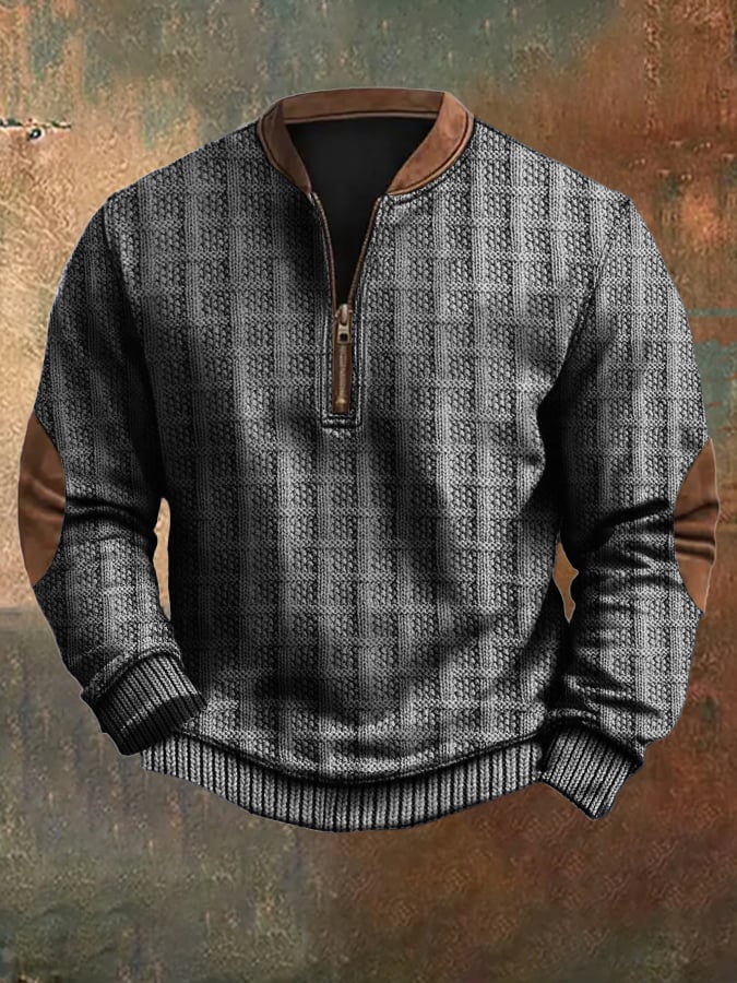 Men's Vintage Knit Print Zip-Up Sweatshirt