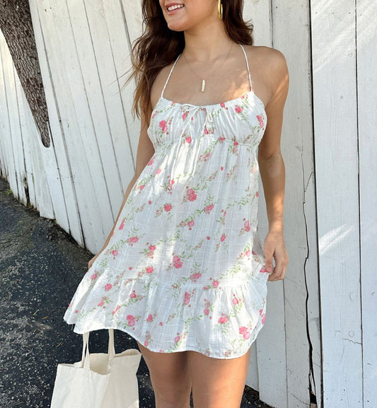 Floral Halter Back Mini Dress