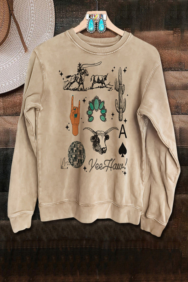 Western Print Long Sleeve Sweatshirt