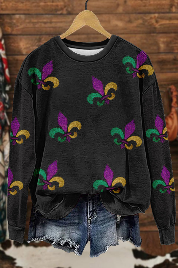 Shiny Mardi Gras Print Sweatshirt