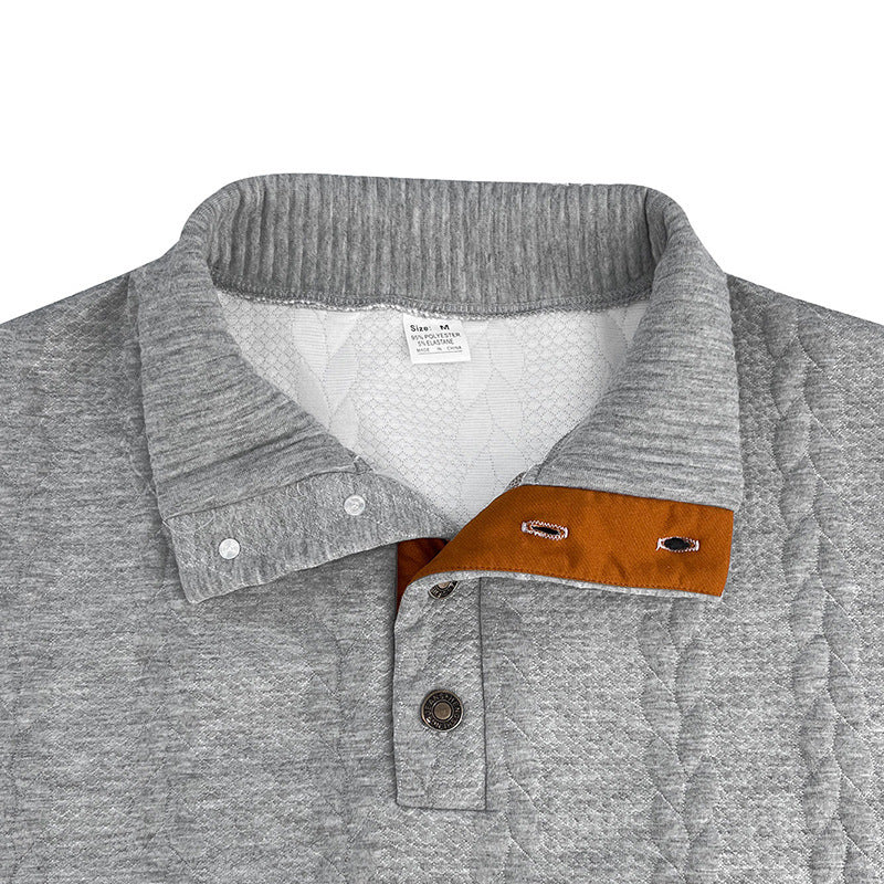 Solid Warm Woven Texture Button Up Sweatshirt