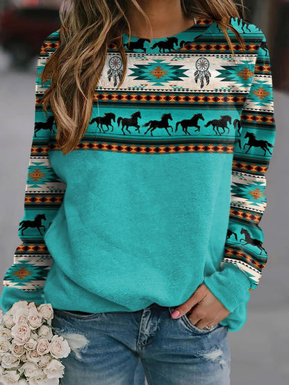 Vintage Print Crew Neck Long Sleeve Sweatshirt