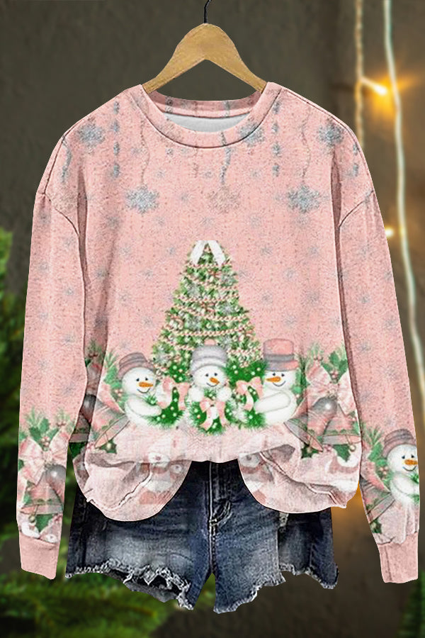 Pink Sweet Christmas Tree Print Sweatshirt