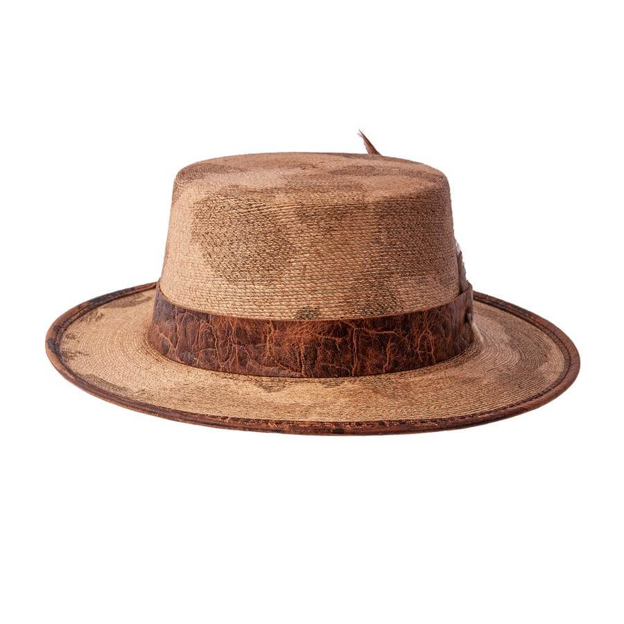 Palmetto - Distressed Straw Boater Hat - Leather Hat Band