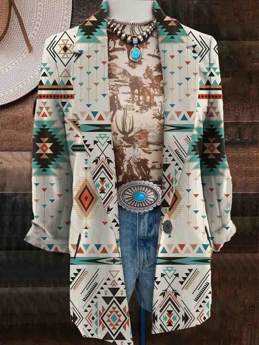 Women's Western Aztec Print Casual Blazer