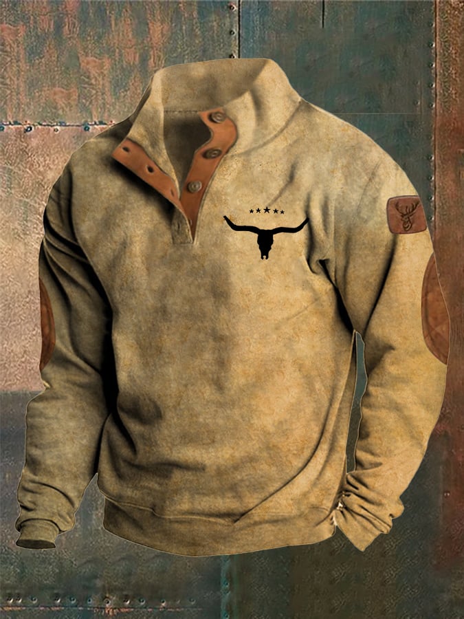 Men's Fleece Vintage Western Stand Collar Sweatshirt