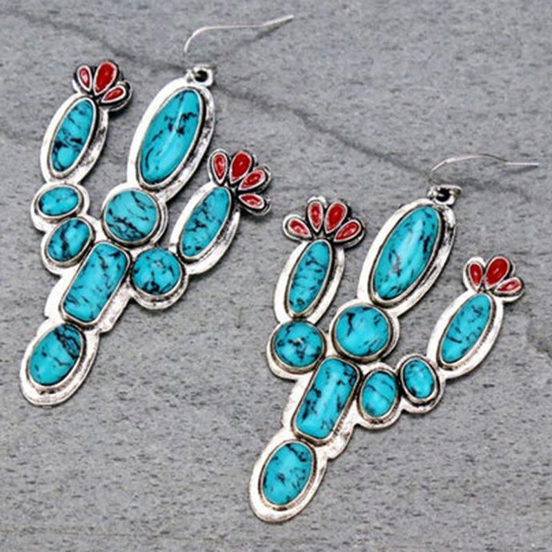 Retro Cactus Turquoise Earrings