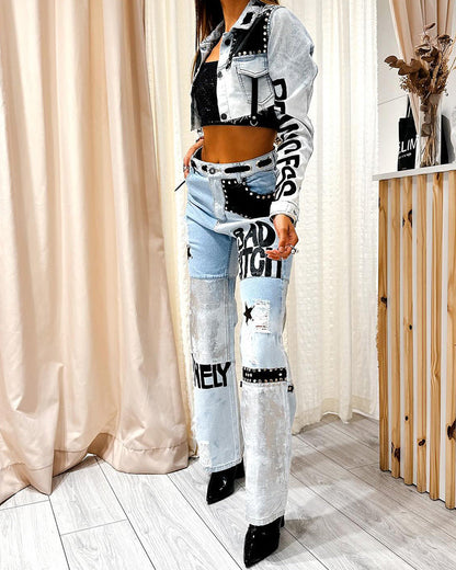 Hip-hop Contrast Color Stitching Trendy Jeans