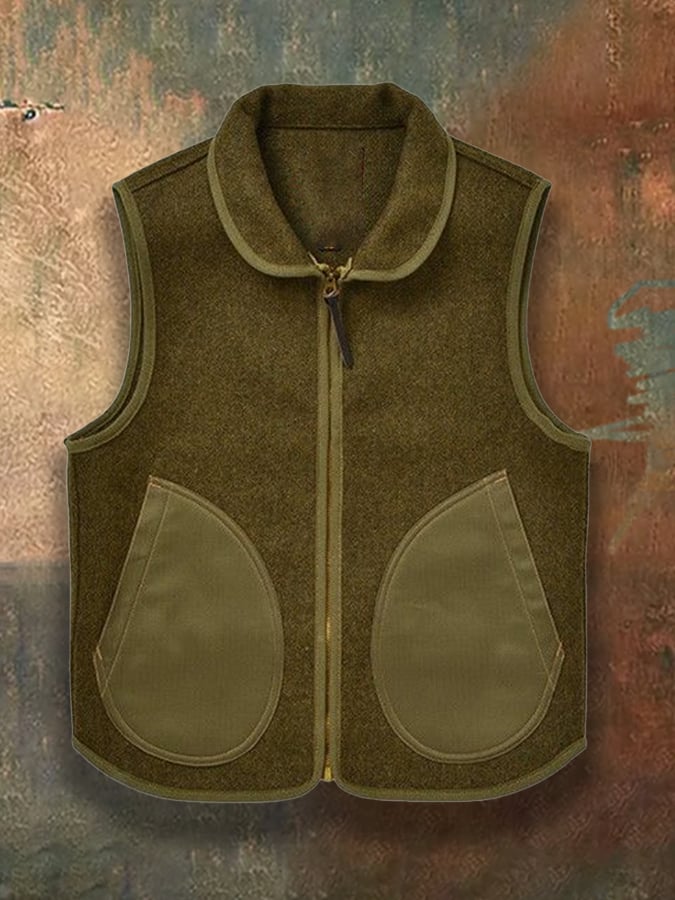 Men's Retro Simple Western Splicing Warm Vest