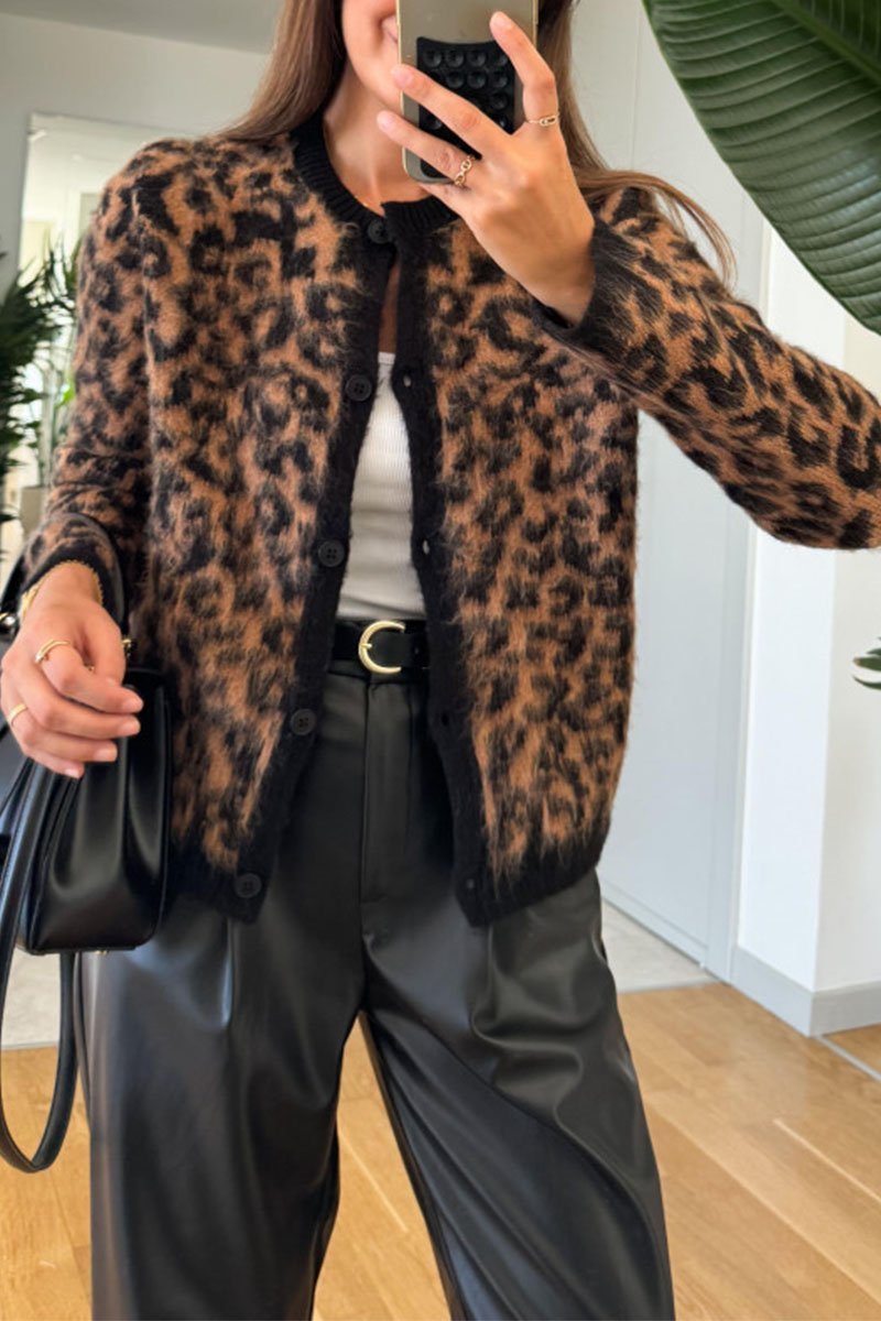 Women's Casual Leopard Print Button Down Cardigan