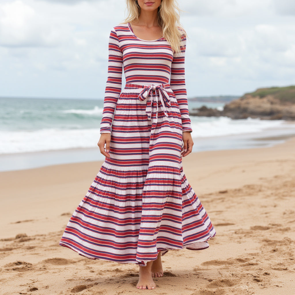 Women's Casual Striped Contrast Long-sleeved Dress