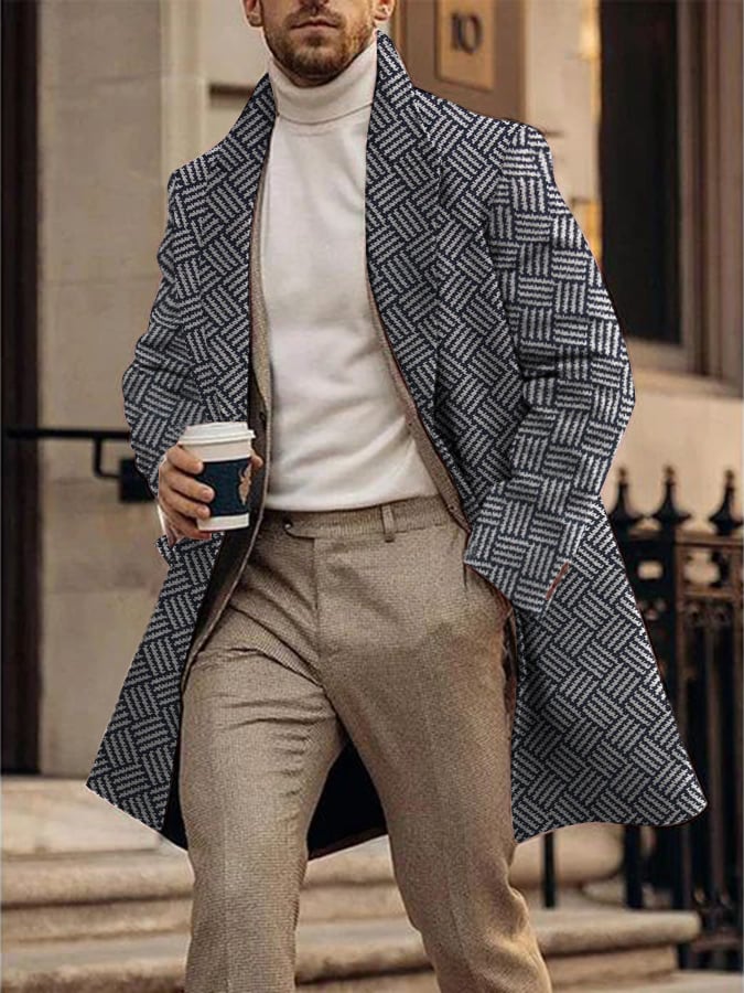 Men's Fashion Printed Casual Woolen Coat