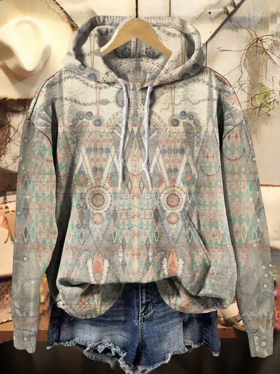 Retro Ethnic Pattern Print Casual Sweatshirt