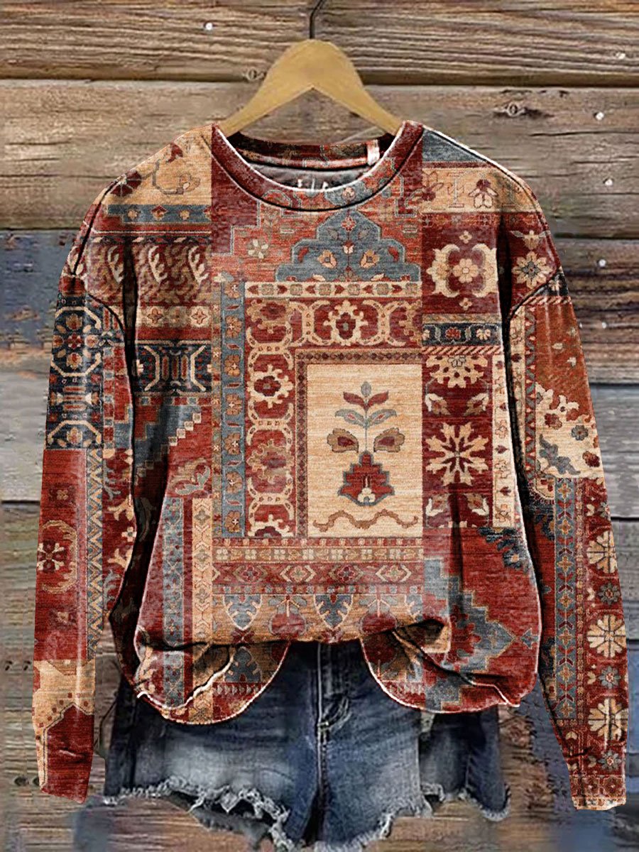 Vintage Ethnic Pattern Art Print Casual Sweatshirt