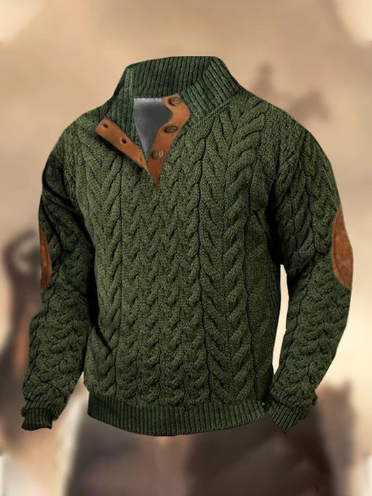 Men's Casual Vintage Stand Collar Button Sweatshirt