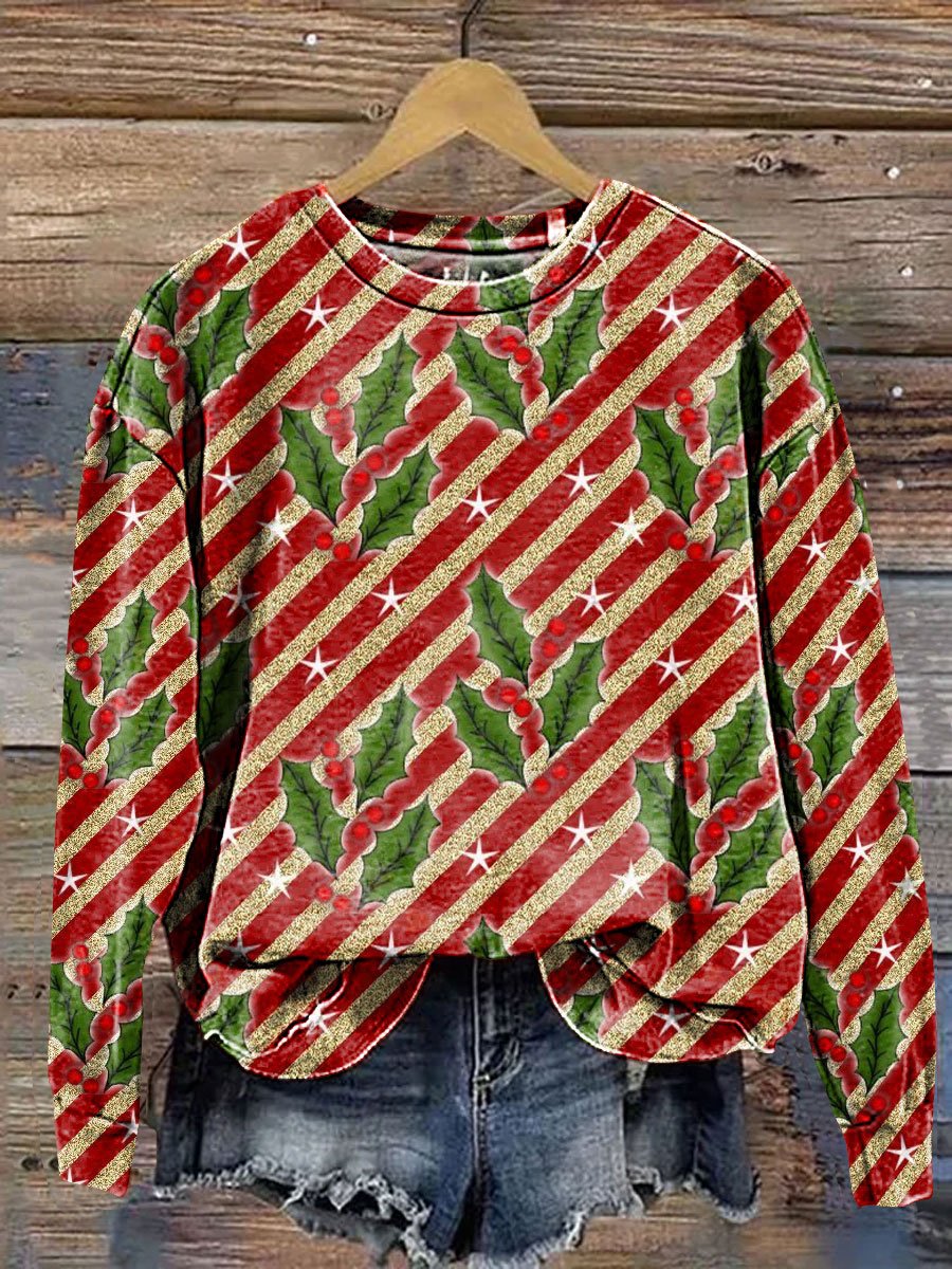 Christmas Holly Art Print Casual Sweatshirt