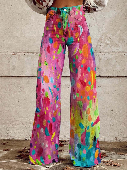 Women's Retro Gradient Design Wide Leg Pants